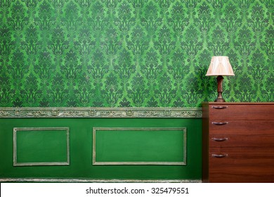 Retro Room With Pattern In Rococo Style. Rich Interior. Old Home. Style And Elegance