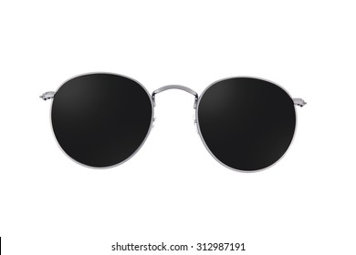 Retro Round Metal Sunglasses Isolated On White Background