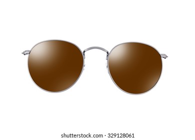 Retro Round Metal Sunglasses Isolated On White Background