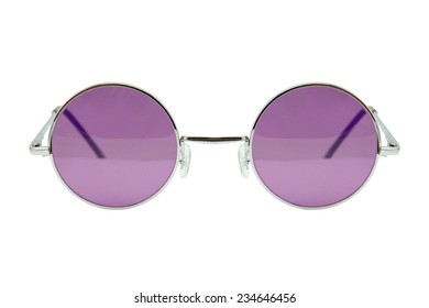 Retro Round Sunglasses Isolated On White Background, Vintage Sunglasses, Purple. 