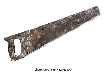 retro rusty crosscut hand saw handsaw tool isolated on white background