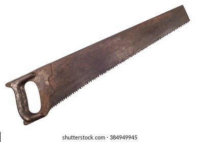 retro rusty crosscut hand saw hand saw tool isolated on white background