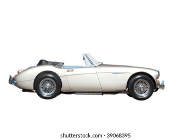 Retro silver car isolated on white