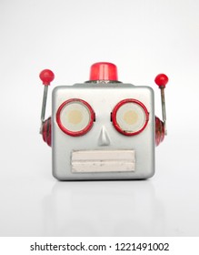 Retro Silver Robot Head On White 