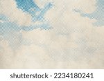 retro sky pattern on old paper texture. raster halftone vintage clouds.