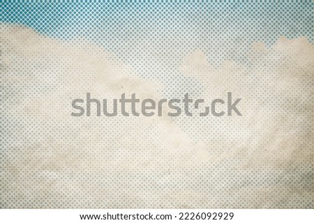retro sky pattern on old paper texture. raster halftone vintage clouds.