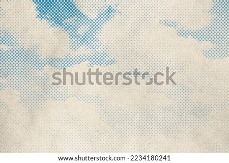 retro sky pattern on old paper texture. raster halftone vintage clouds.