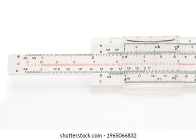 Retro Slide Ruler Close Up On White Background