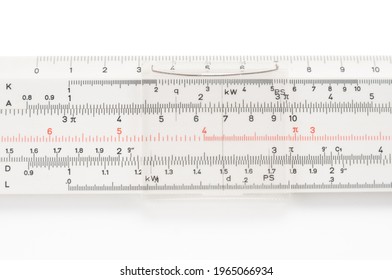 Retro Slide Ruler Close Up On White Background