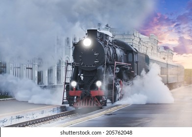 Retro Steam Train Departs Railway Station Stock Photo 201066359 ...