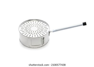 Retro Stove Top Popcorn Maker Isolated On White Background     