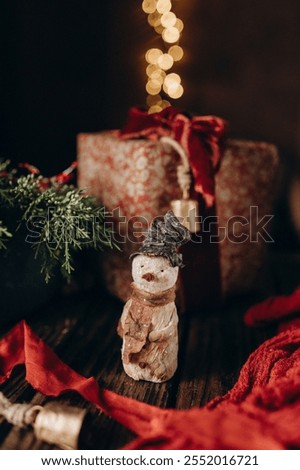 Retro style cotton wool toy Christmas snowman, handmade