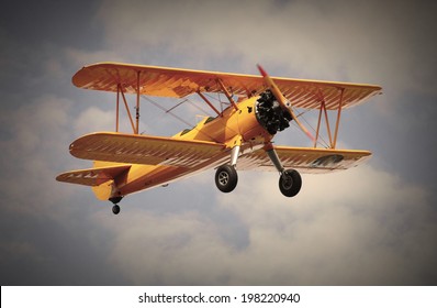 Retro style picture of the biplane. 