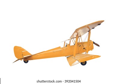 Retro style yellow biplane isolated on white background with clipping path