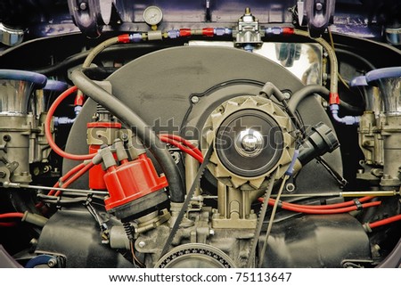 retro styled air-cooled vehicle engine from the 1960 era