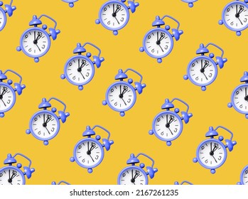 Retro styled alarm clocks pattern. Time background with alarmclocks. High quality photo