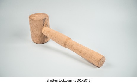 Retro Styled Or Retro Color Wooden Kitchen Hammer Or Crab Mallet. Slightly De-focused And Close-up Shot. Copy Space.