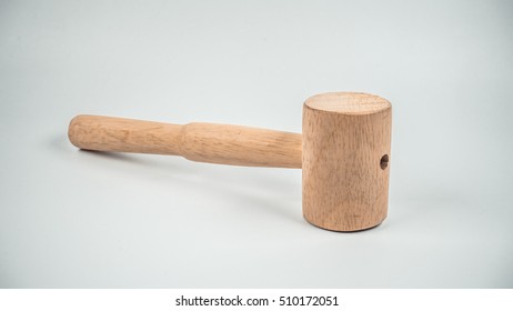 Retro Styled Or Retro Color Wooden Kitchen Hammer Or Crab Mallet. Slightly De-focused And Close-up Shot. Copy Space.