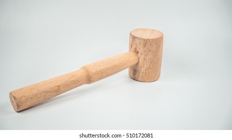 Retro Styled Or Retro Color Wooden Kitchen Hammer Or Crab Mallet. Slightly De-focused And Close-up Shot. Copy Space.