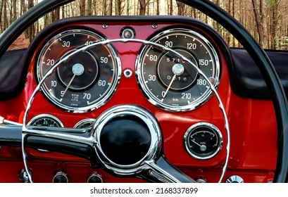 Retro Styled Image Of An Old Classic Sports Car Dashboard