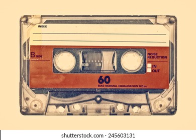 Retro Styled Image Of An Old Compact Cassette With Empty Label