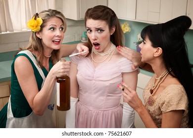 Retro Styled Women Pressure Another Lady With Smoking And Alcohol