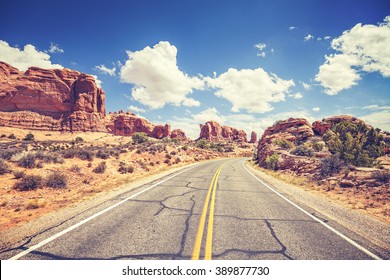 Retro Stylized Scenic Road, Arches National Park, USA.