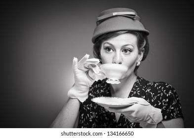 Retro Tea Drinking Woman