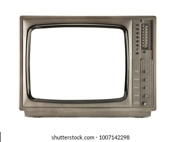 Retro Television - Old Vintage TV With Frame Screen Isolate On White With Clipping Path For Object, Retro Technology