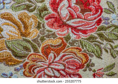 Retro textile with flower pattern, closeup