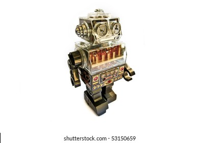 Retro Toy Robot On White Background