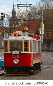 Retro Tram On Prague Street.