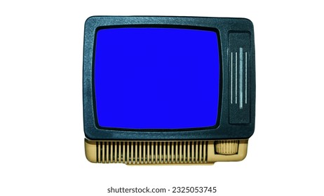 Retro tv with blue screen copy space. The TV set is isolated on a white background. Chroma key TV screen for sequence. - Shutterstock ID 2325053745