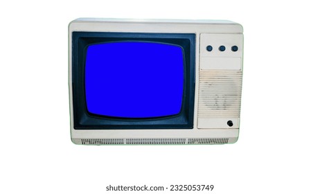 Retro tv with blue screen copy space. The TV set is isolated on a white background. Chroma key TV screen for sequence. - Shutterstock ID 2325053749