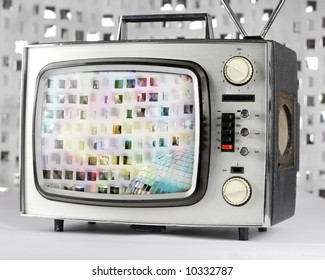 retro tv with sparkling discoball on screen