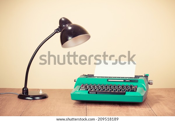 Retro Typewriter Paper Old Desk Lamp Stock Photo Edit Now 209518189