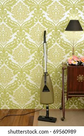Retro Vacuum Cleaner Vintage Sixties Room Green Wallpaper