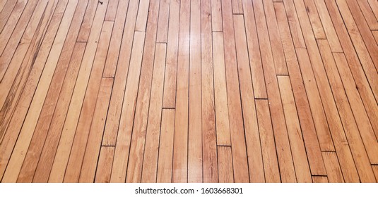 Retro Varnished Waxed Highschool Gymnasium Hardwood Floor Boards Background 