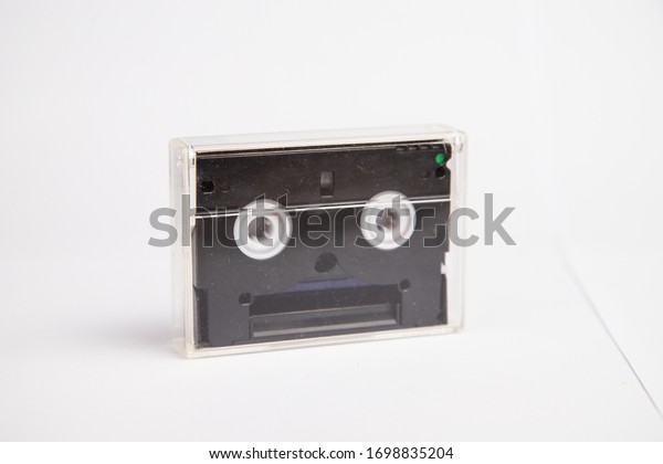 Retro video\
camera cassette black with blue\
stripe