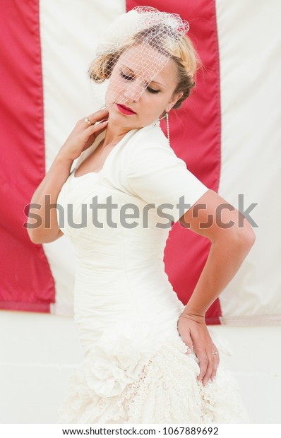 Retro Vintage Caucasian Bride Poses Hand Stock Photo Edit Now