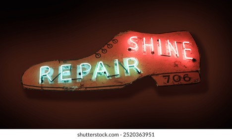 A Retro, Vintage Neon Sign For Shoe Shine And Repair - Powered by Shutterstock