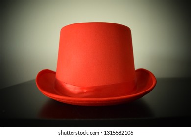 Retro Vintage Red Top Hat With Ribbon And Upturned Rim