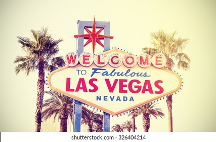 Retro vintage toned Welcome To Las Vegas Sign, USA.