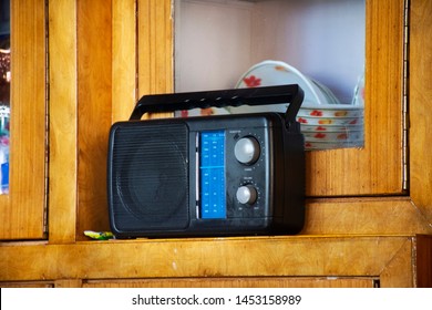 Retro Vintage Transistor Radio Of Indian And Tibetan People In Living Room Of House At Leh Ladakh Village At Himalayan Valley In Jammu And Kashmir, India While Winter Season