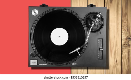 Retro Vinyl Record Player On Red Green Background