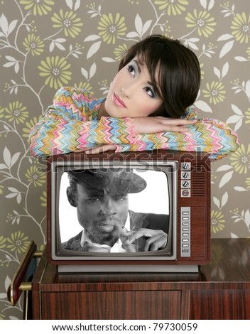retro woman in love with tv african hero [Photo Illustration]