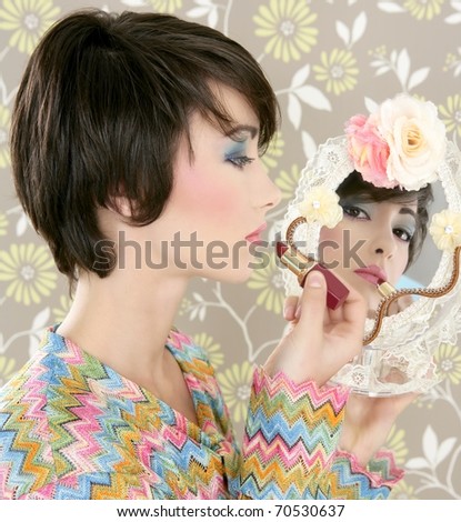 retro woman mirror lipstick makeup tacky fashion vintage wallpaper
