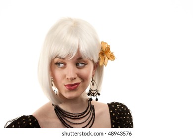 Retro Woman With White Hair In 80s Or 90s Style