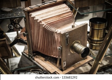 Retro wooden photo camera