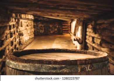 Retro worn brown barrel and blurred background 